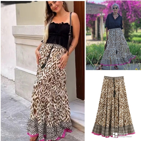 Zara Women's Brown Patterned Maxi Skirt - Picture 1 of 9